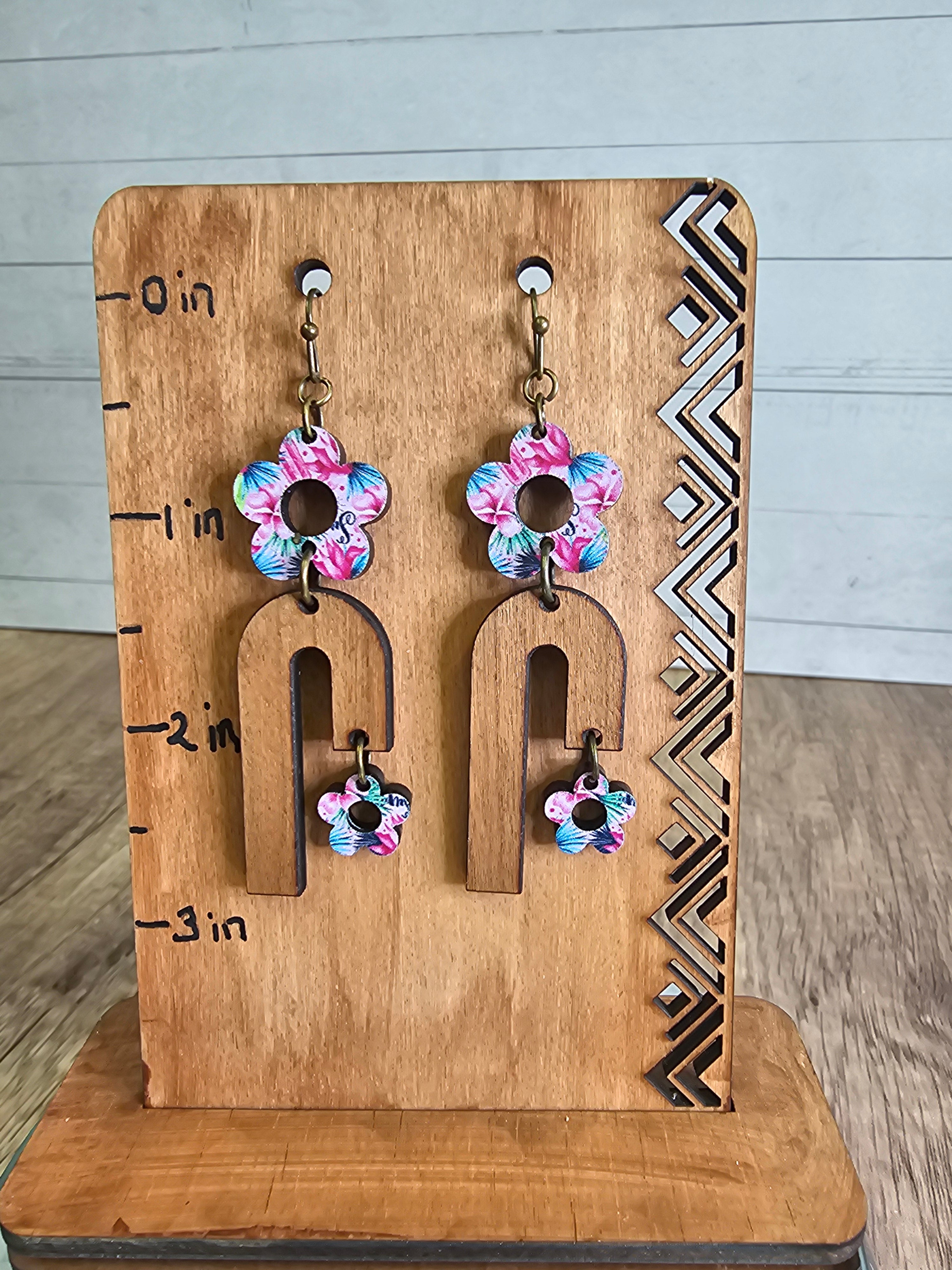 Flower and Arch Dangle Earrings