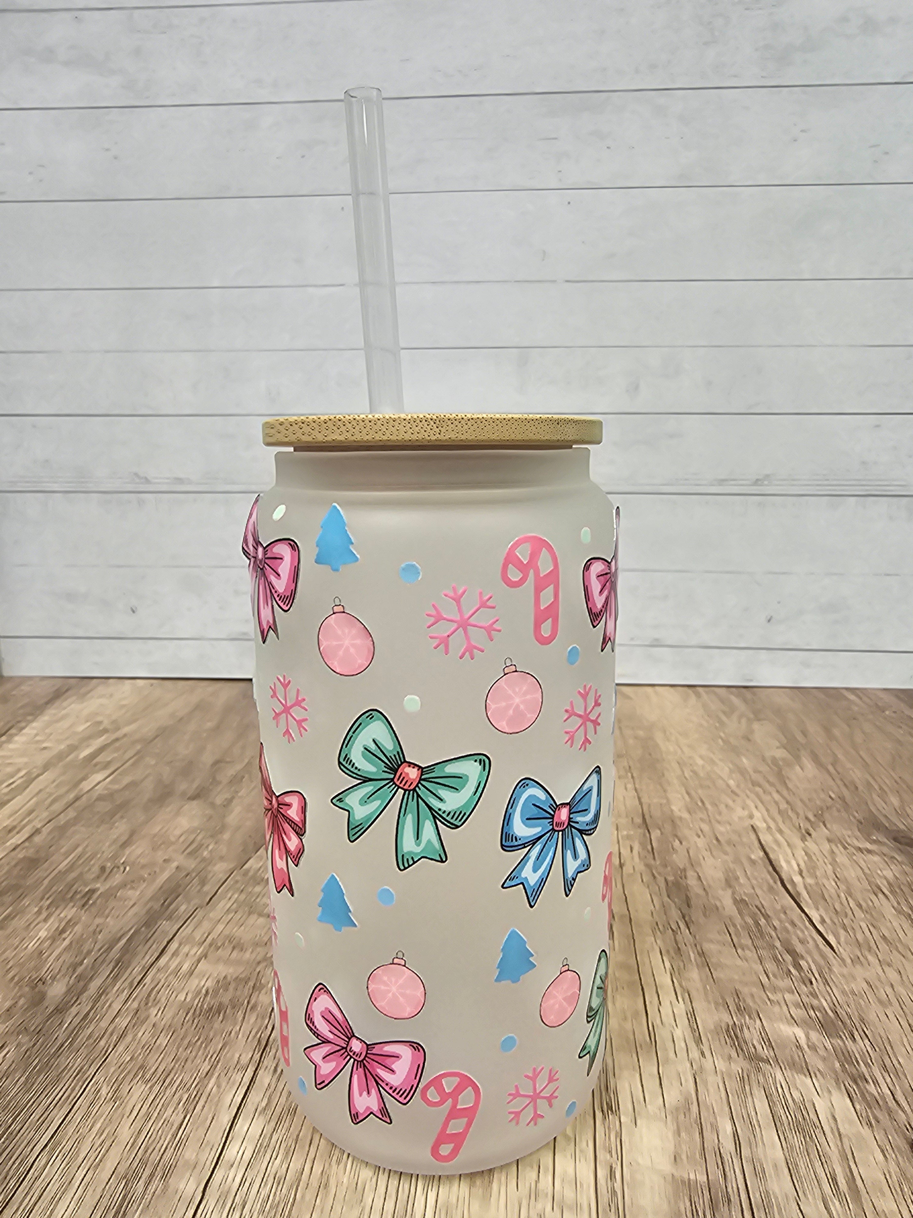 Bows and Candy Canes Glass Can Tumbler