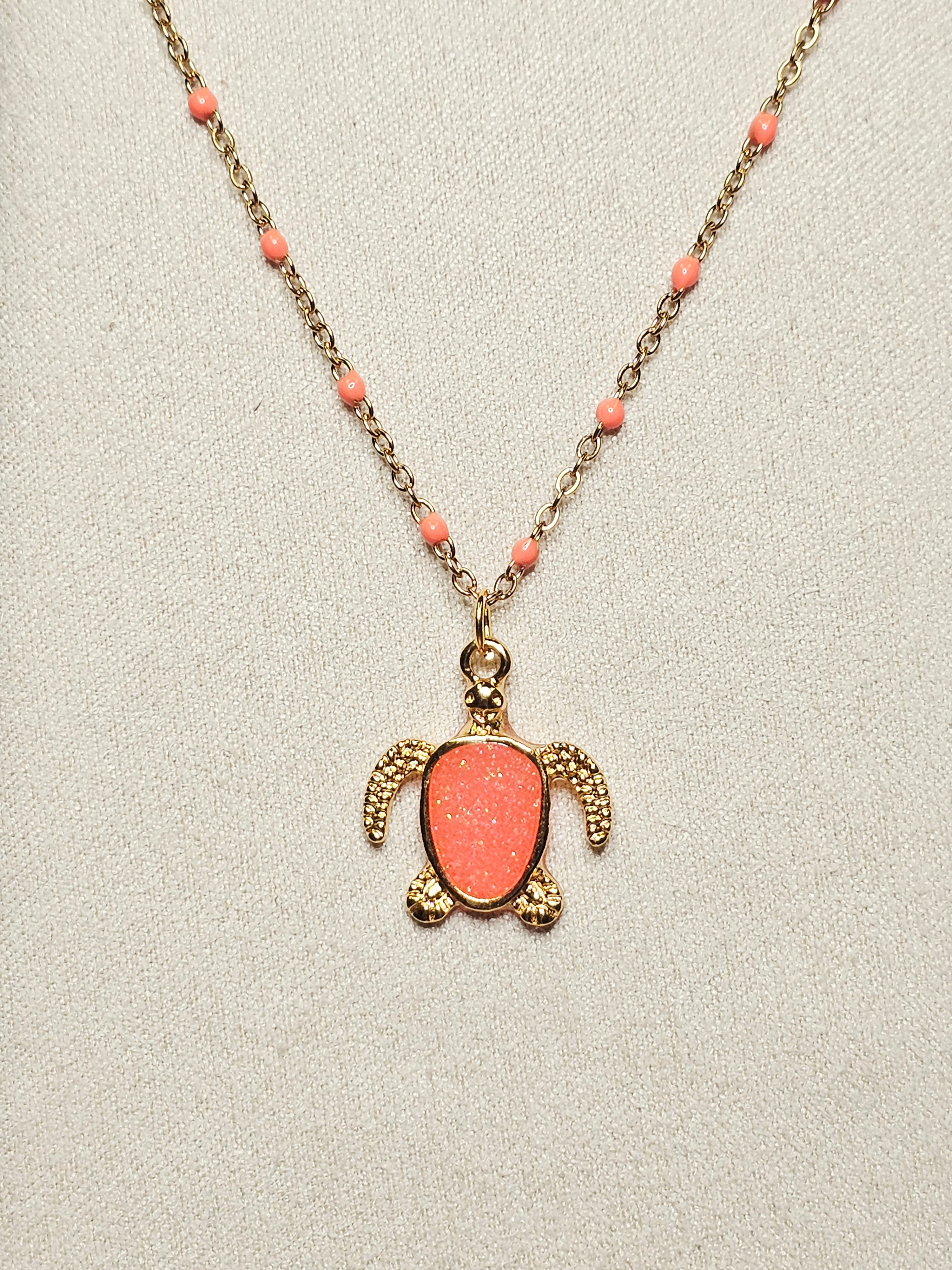 Coral Colored Sea Turtle Necklace