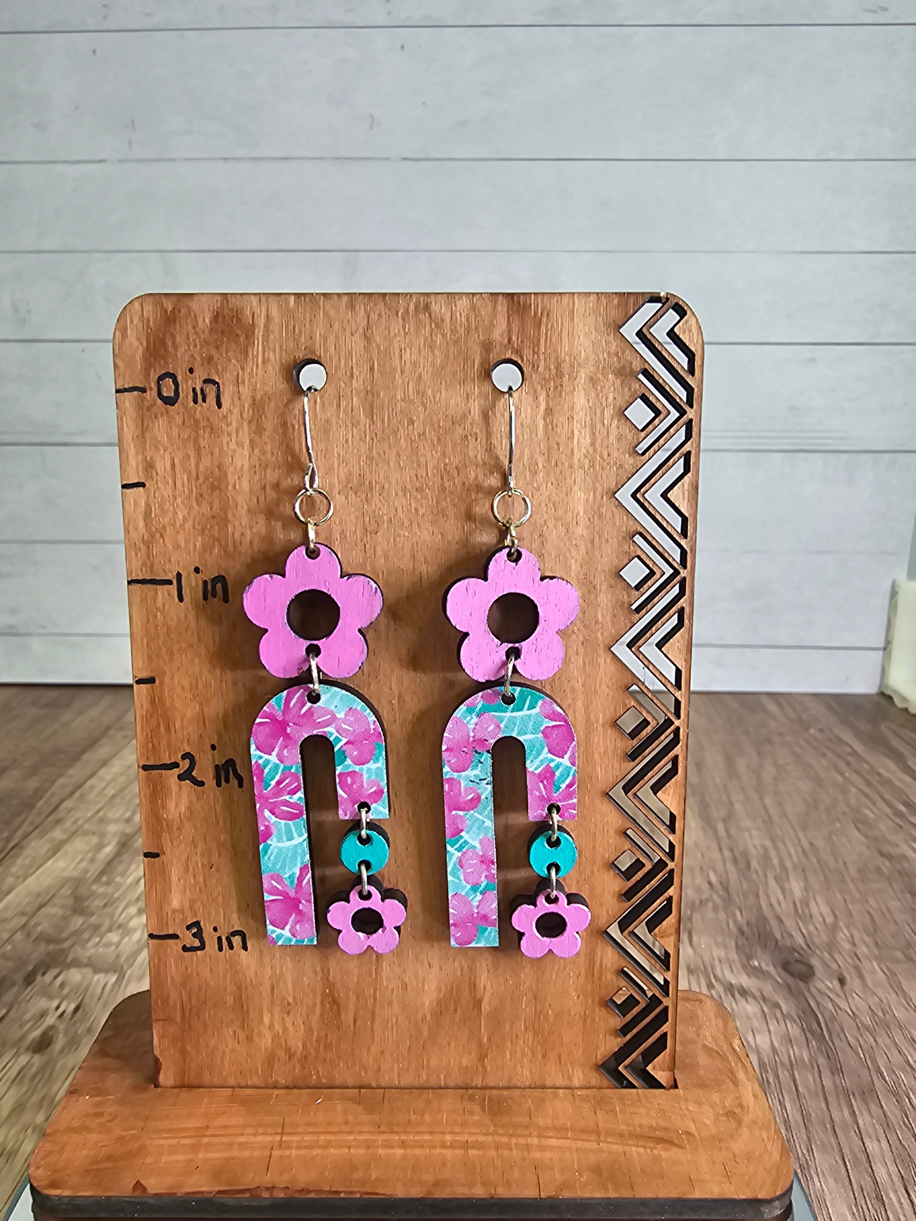 Flower and Arch Dangle Earrings