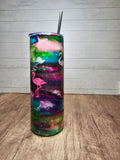Flamingos Resin Art Skinny Tumbler