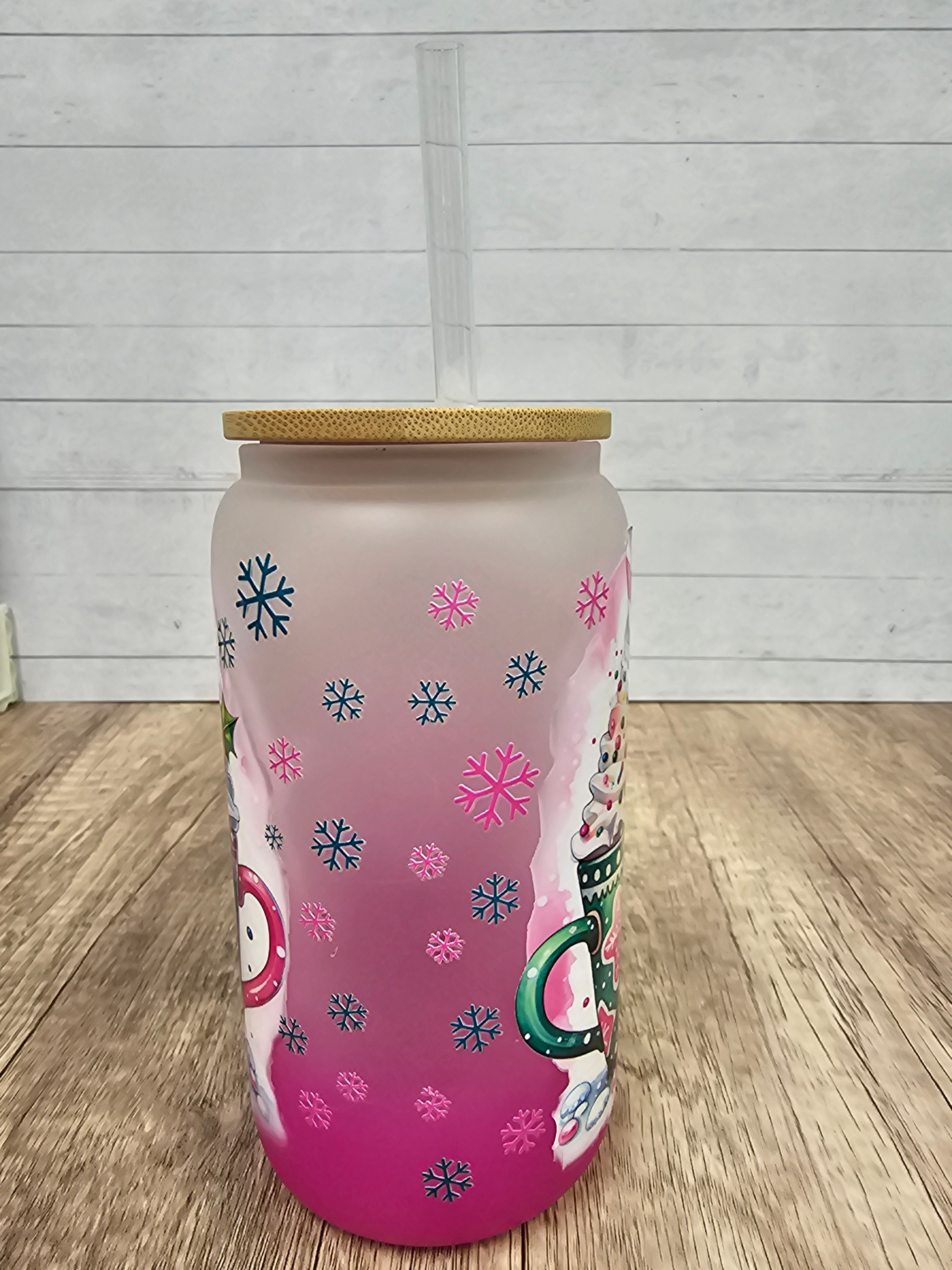 Christmas Cow Glass Can Tumbler